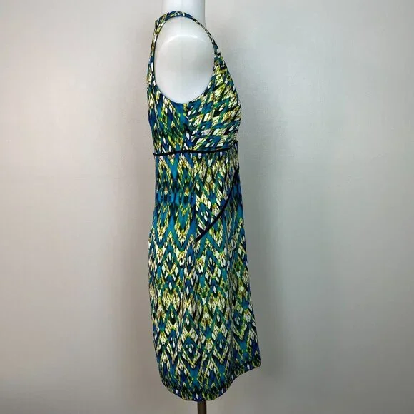 Andrew Marc New York Mini Dress 6 Bright Green Blue Sleeveless V-Neck Women's - Picture 6 of 11